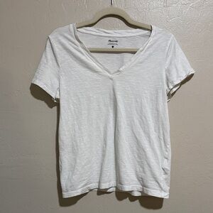 Madewell White Short Sleeve V-Neck Tee size small